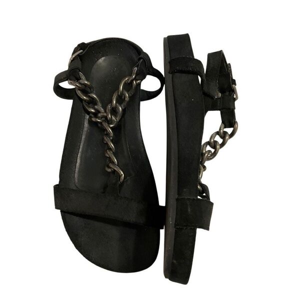 Bimba y Lola Suede Chain Fisherman Sandals, Size 37. (6.5/7 US) Black Spain. Pun - Picture 1 of 16